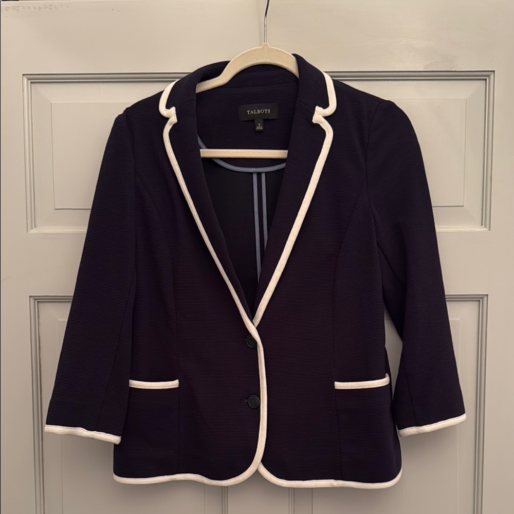 Like New Talbots Navy and White Blazer with Classic Tailored Design